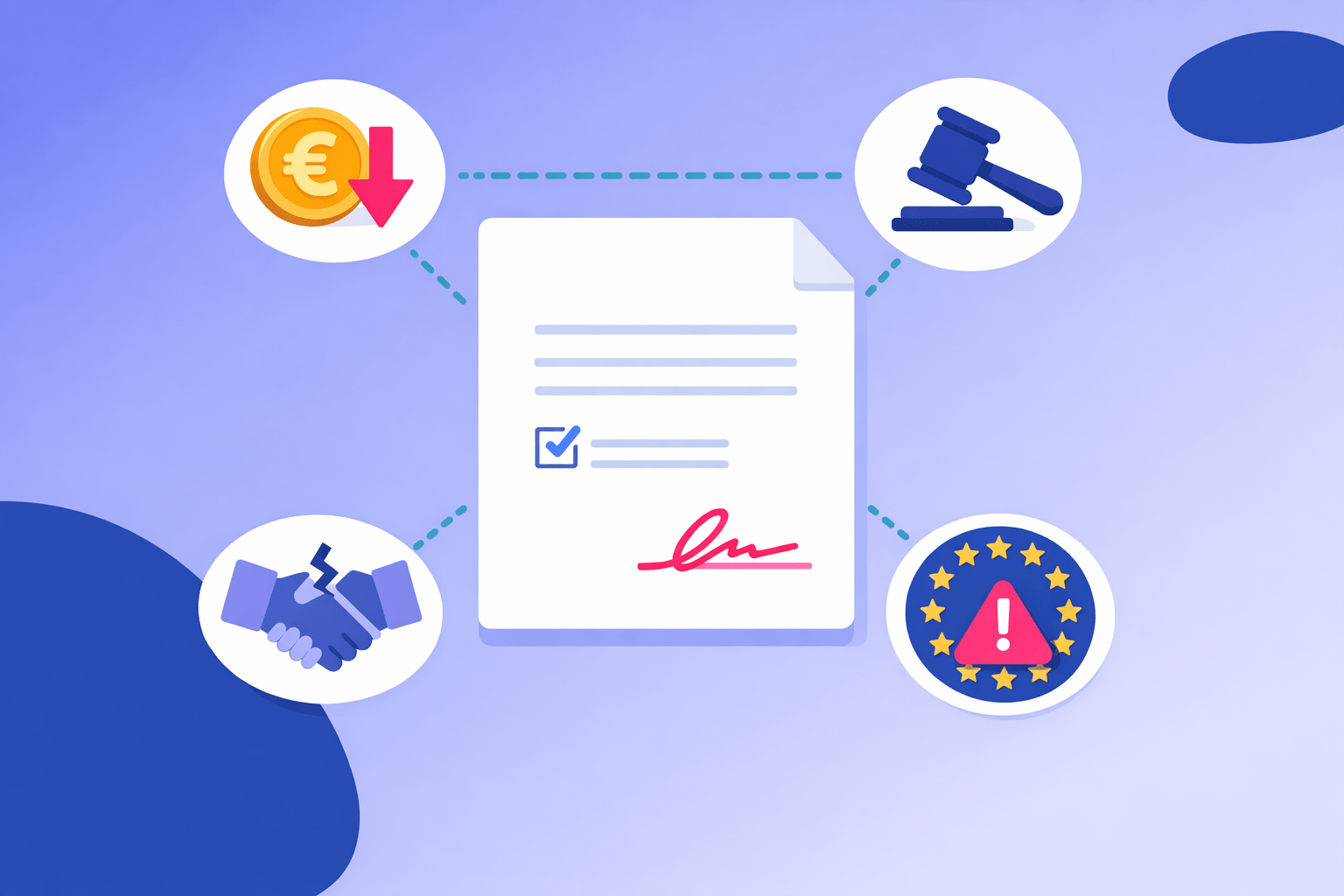 Illustration of the four risk categories from poor contract compliance: financial leakage, legal exposure, reputational damage, and regulatory penalties