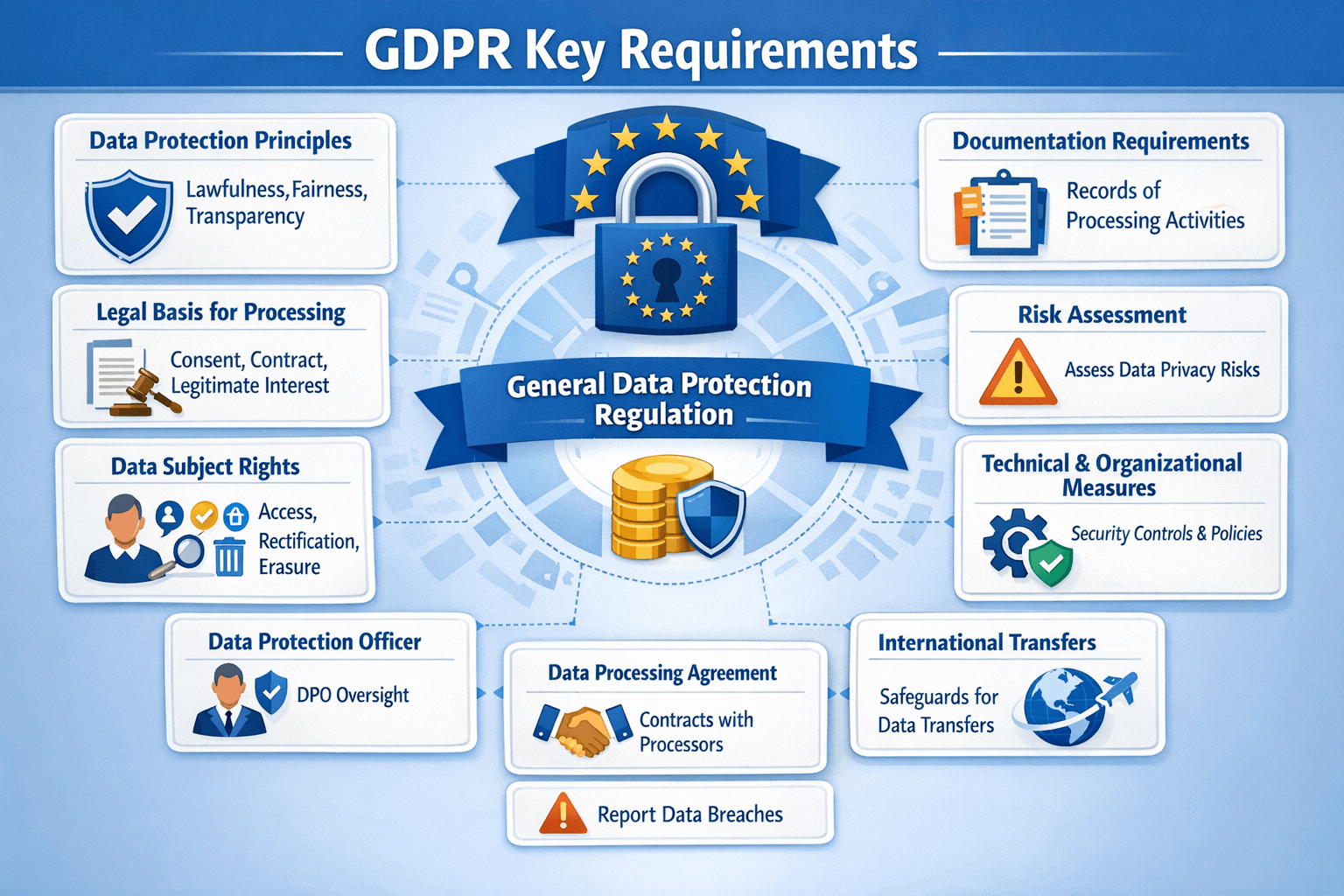 GDPR infographic with key requirements and principles