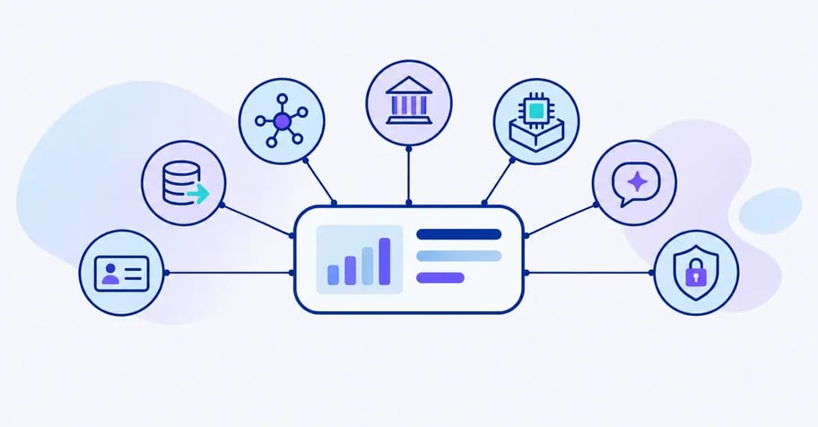 Seven EU digital rules shown as badges around one central compliance dashboard that manages them all