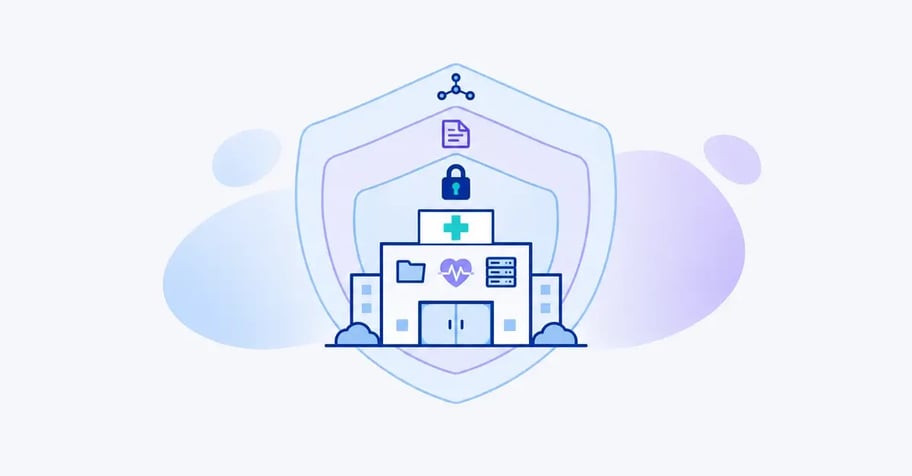 A hospital holding patient records and systems, protected by three layers of security, legal requirements and network protection