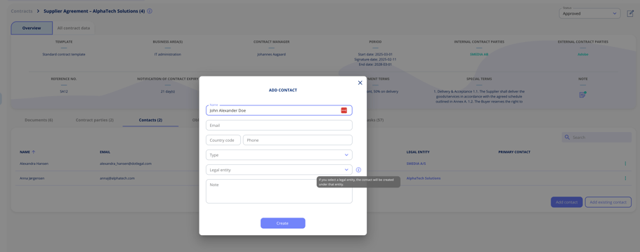 Add contact from contract