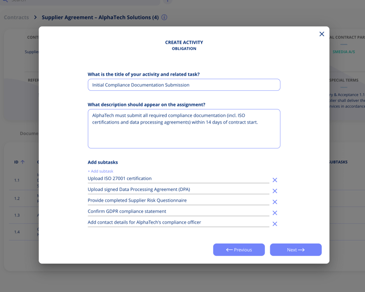 Add obligation