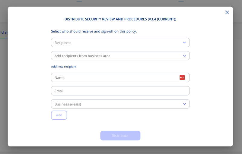 Add recipient by business area