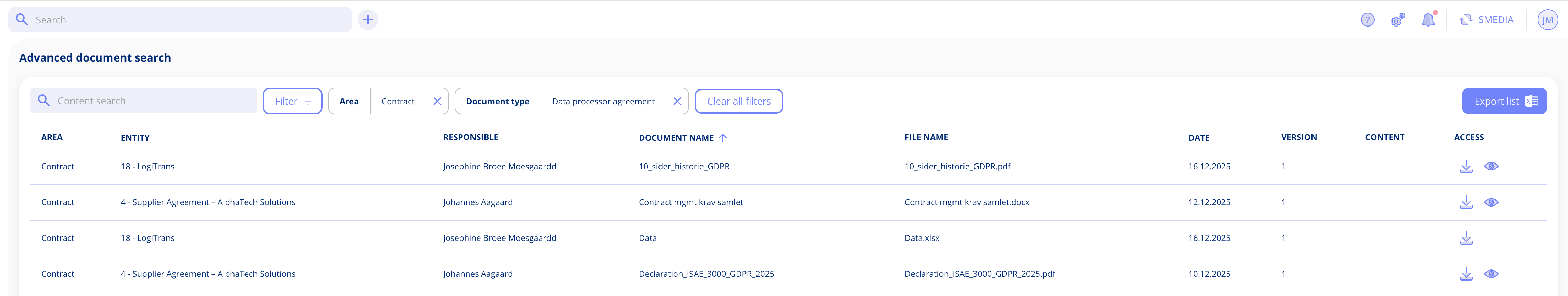 Advanced search filters