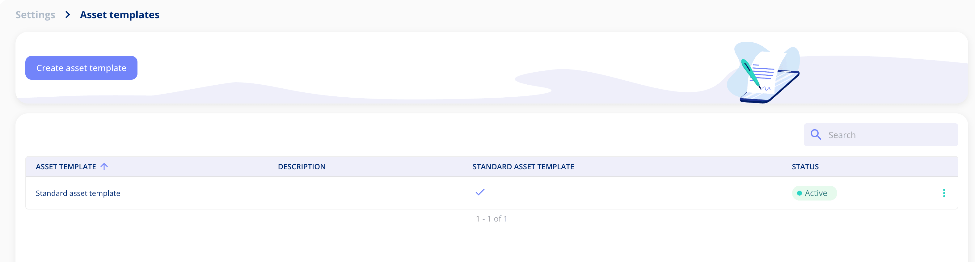 Asset templates list