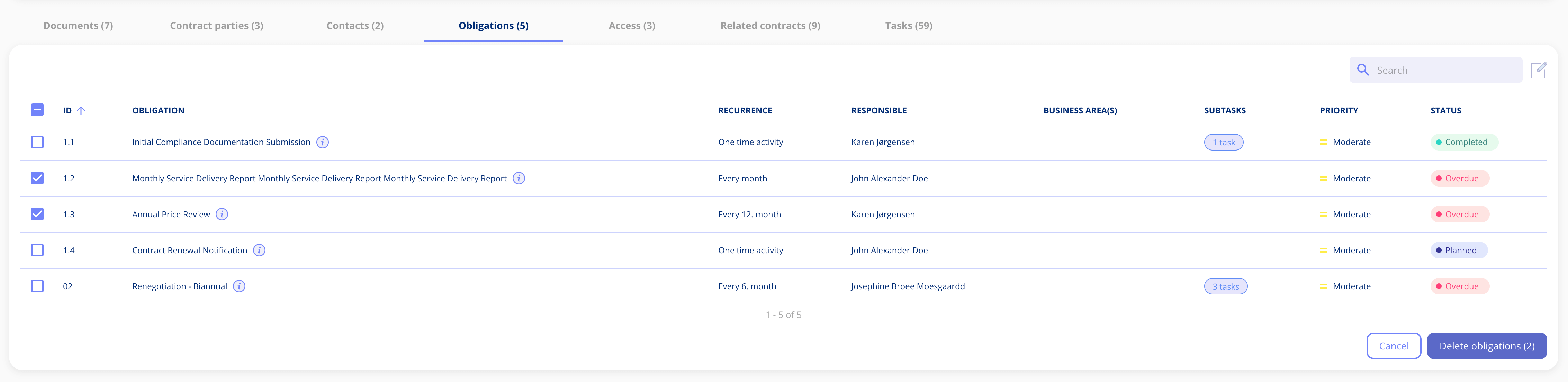 Bulk delete obligations