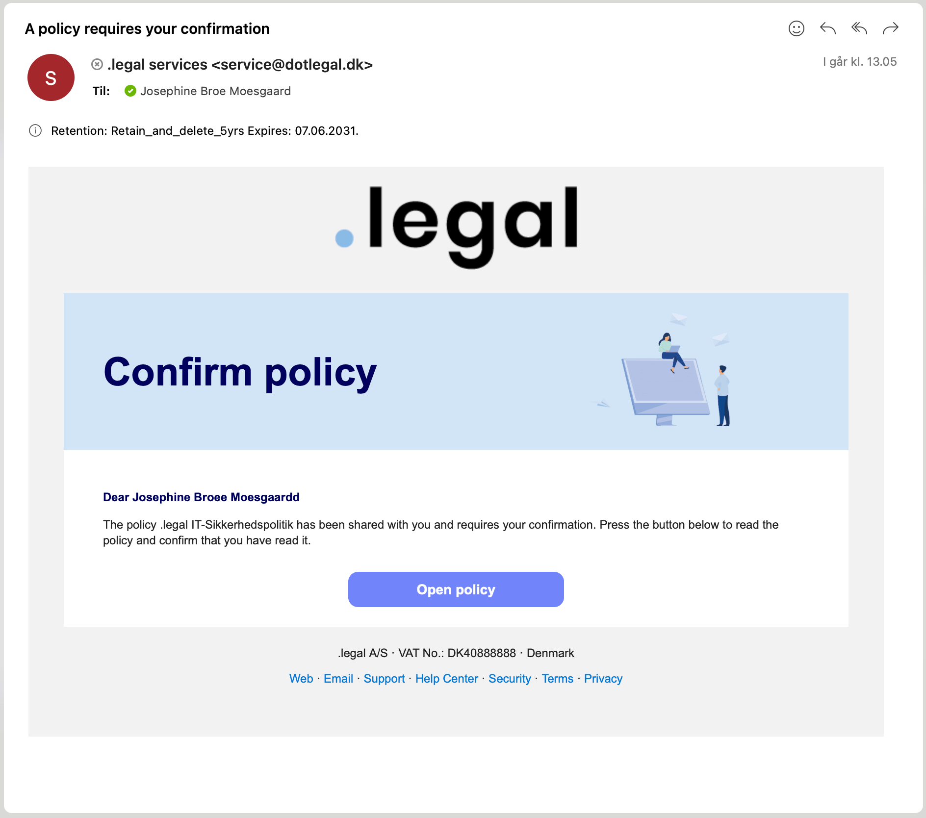 Confirm policy email