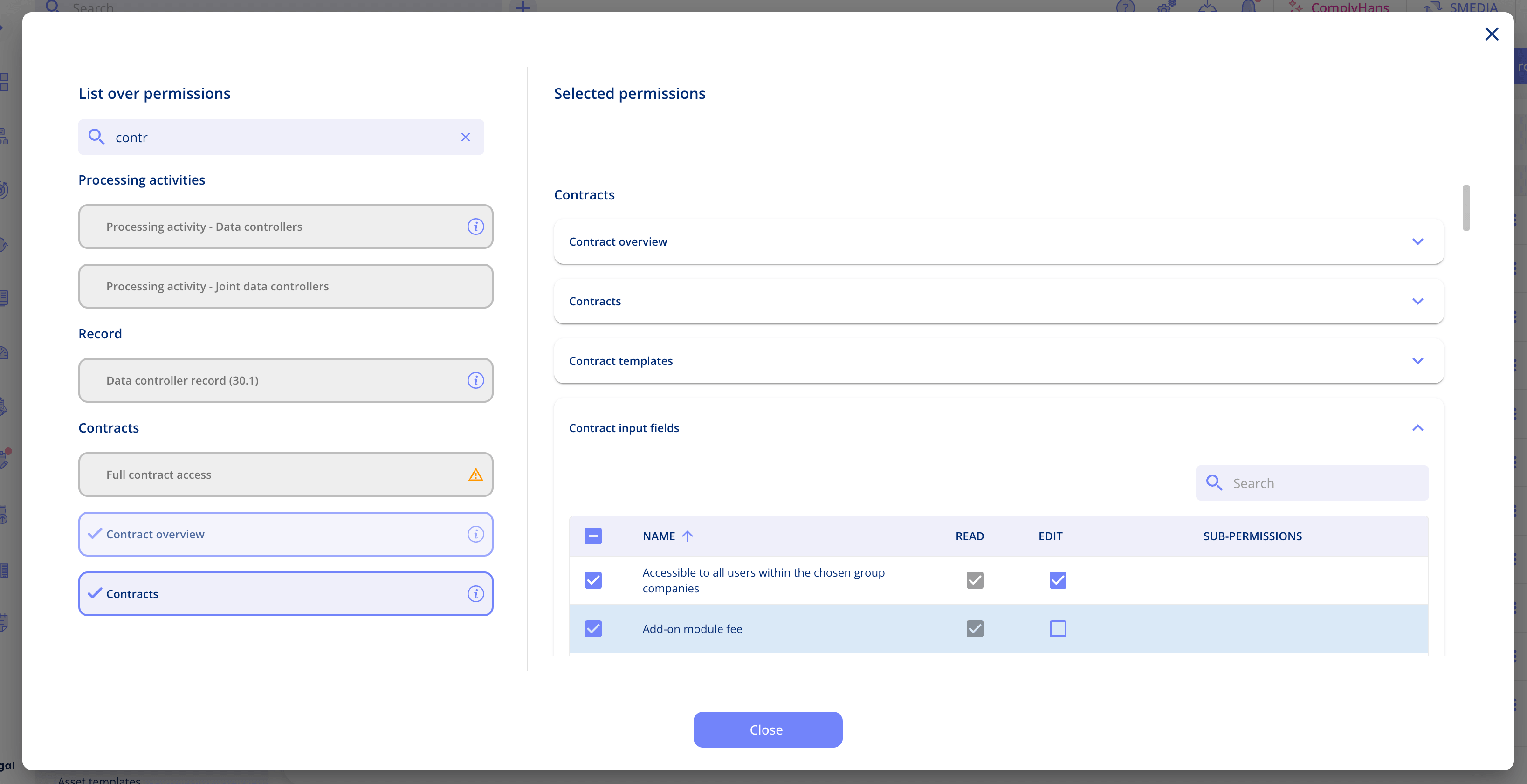 Contract input fields access