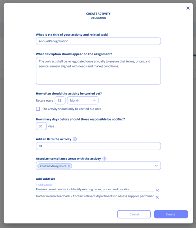 Create obligation template