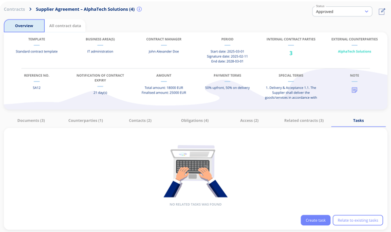 Create task on contract