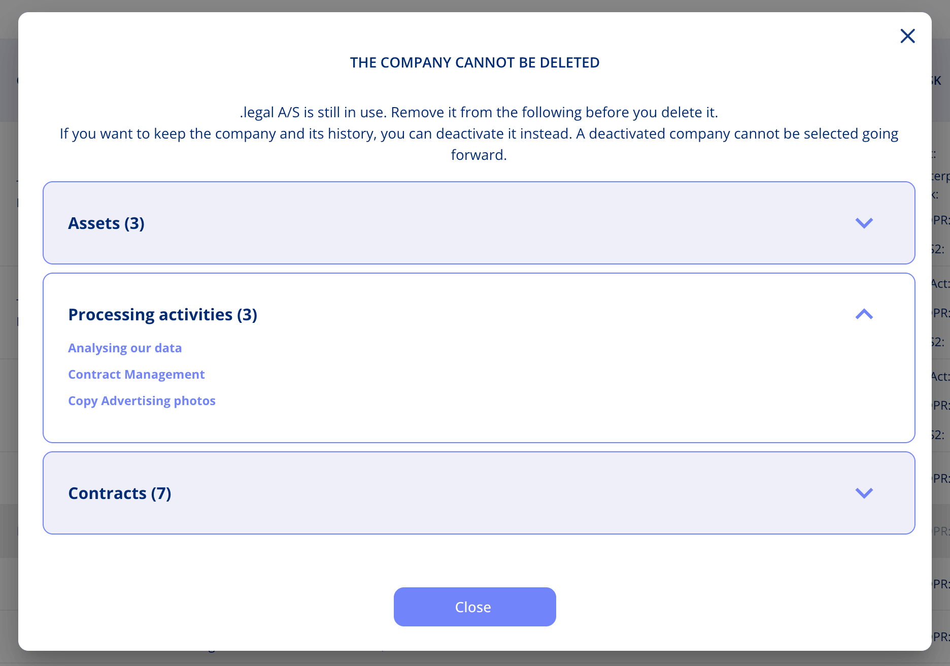 Delete legal entity