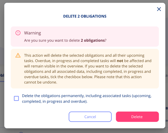 Delete obligations