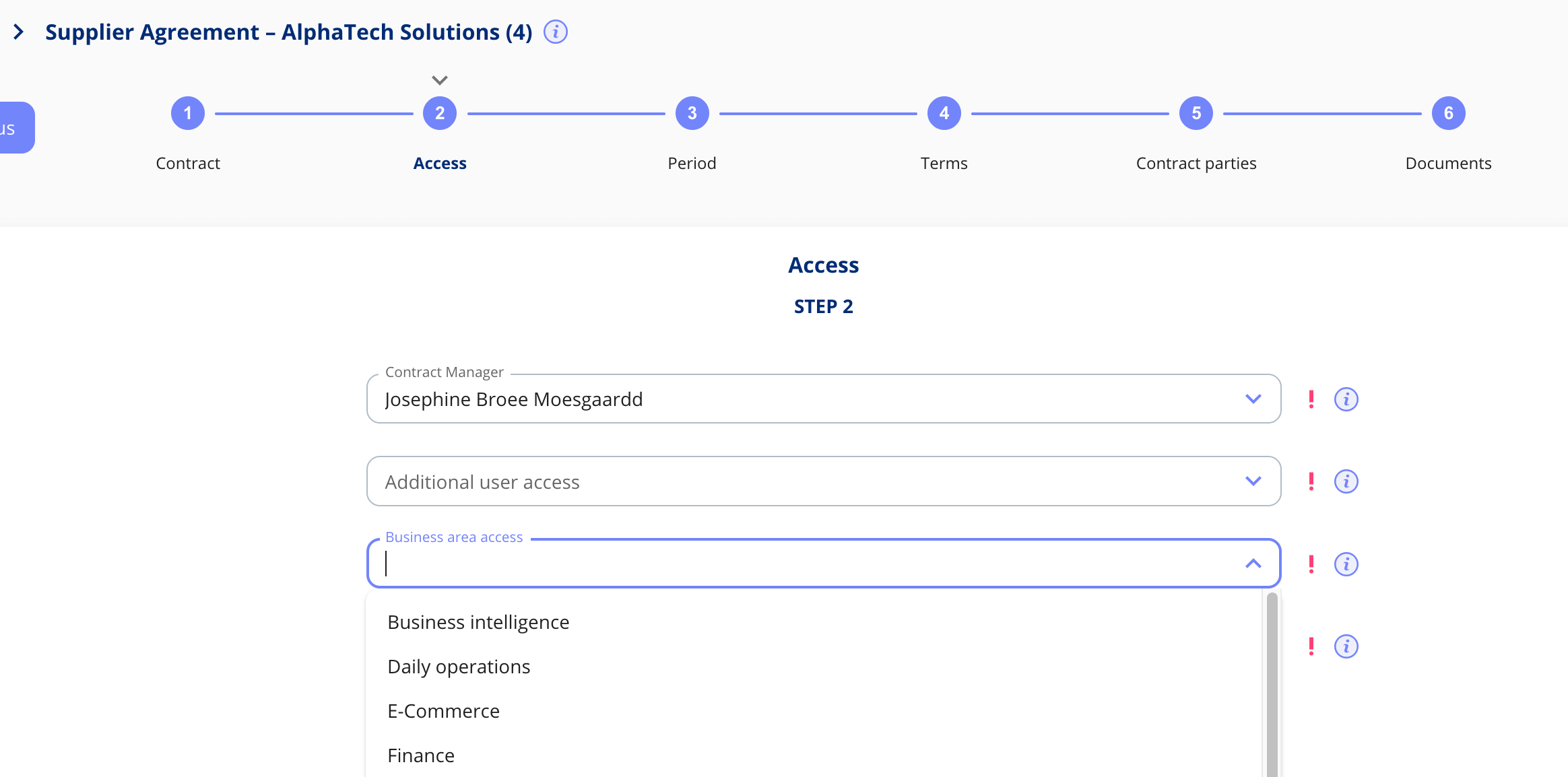 Enhanced Business Area Access Control on Contracts