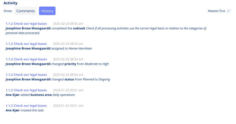 History on tasks