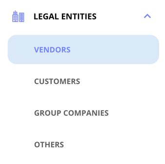Legal entities menu