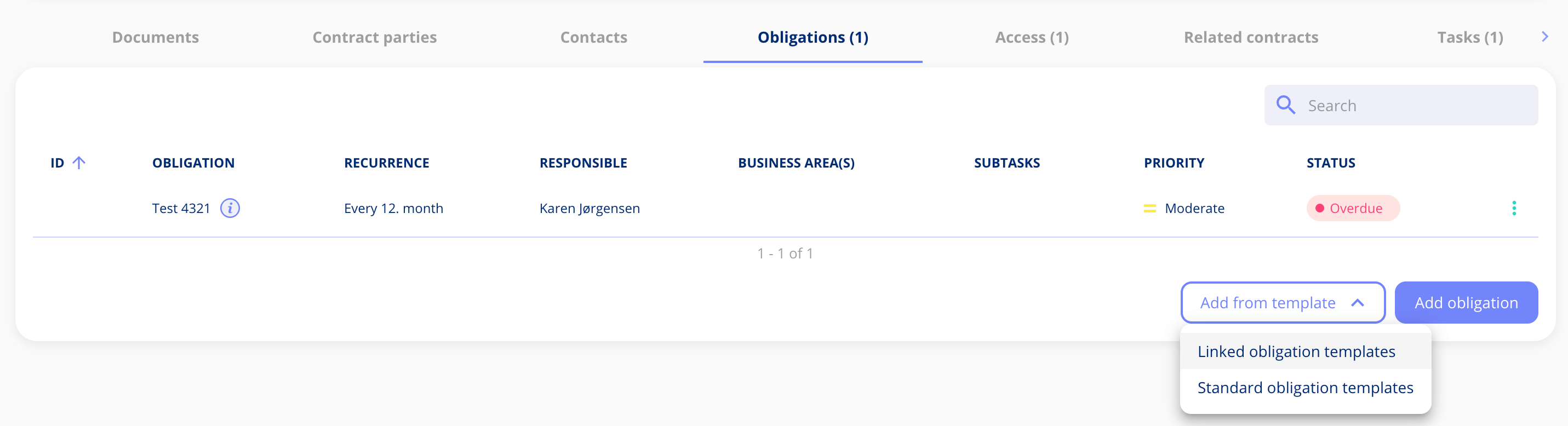 Linked obligations templates