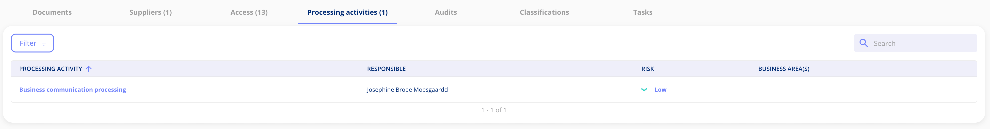 New processing activities tab