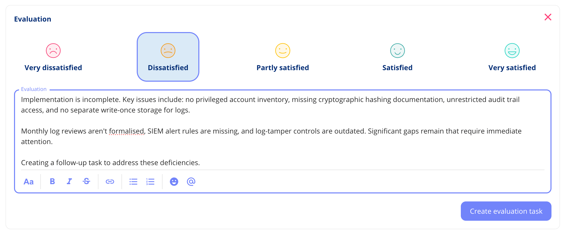 Rish text field on evaluation