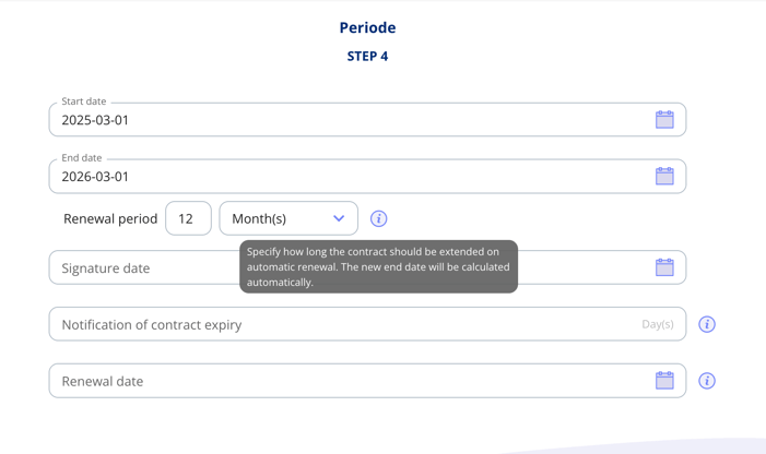 Set renewal period on contract