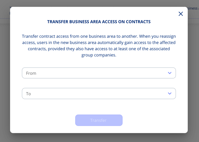 Transfer business area access on contracts