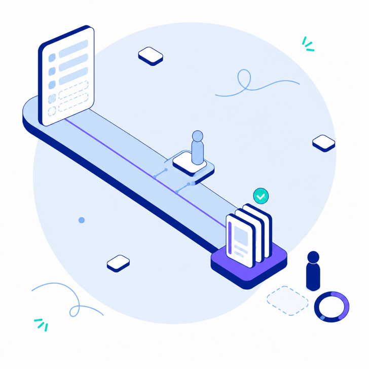 Illustration of .legal as the rails: a questionnaire travels out to a vendor and returns as an approved stack of documents