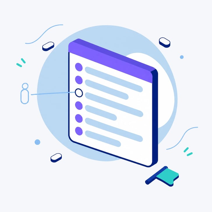 Illustration of a tidy list panel where every row has a filled owner marker except one hollow ring, its line running off to a faint outline of a person already gone, and a teal flag lying on its side