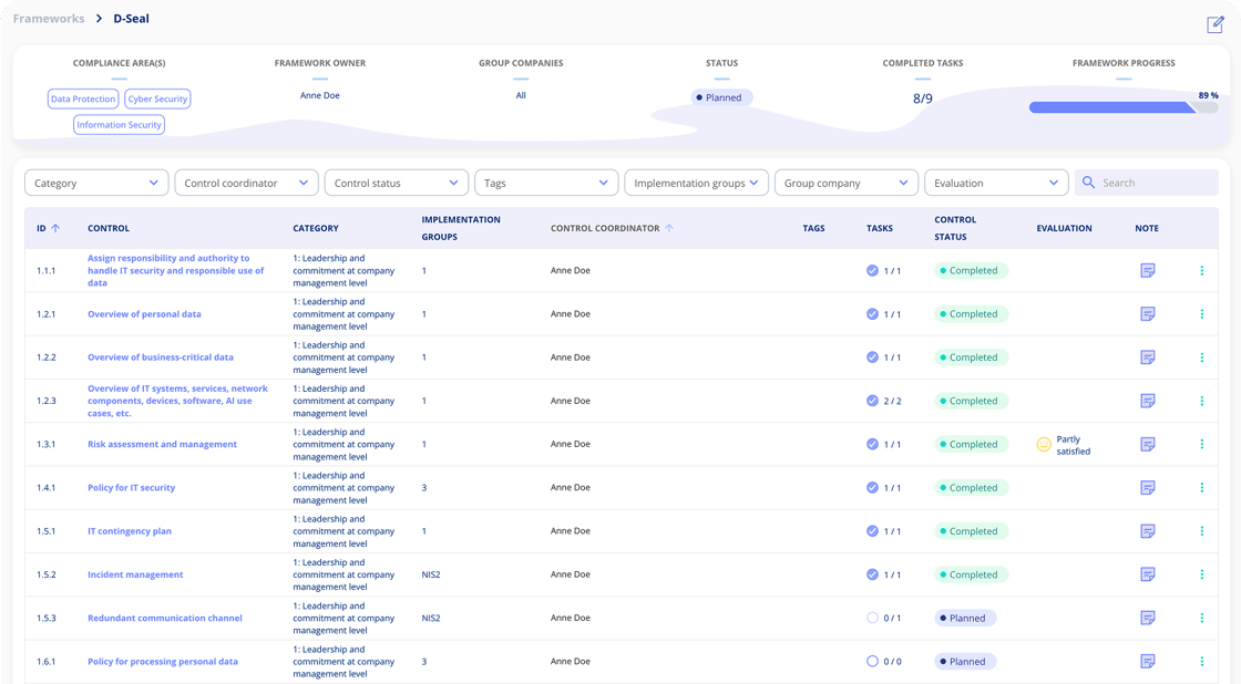 Screenshot from the .legal platform showing the D-seal structure