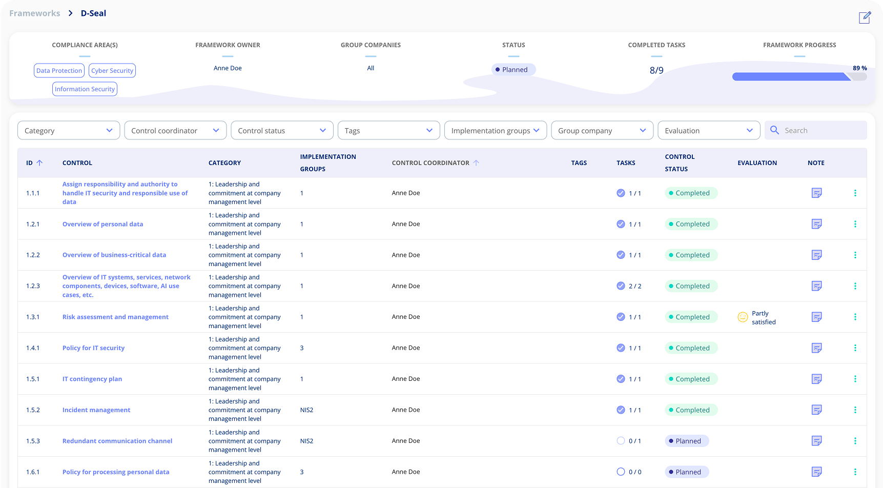 Screenshot from the .legal platform showing the D-seal structure
