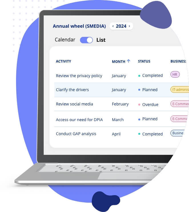 Annual compliance planning dashboard with task scheduling and deadline tracking