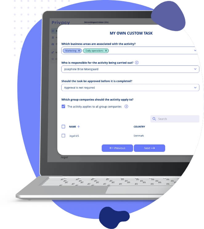 Custom task creation interface showing flexible compliance activity setup