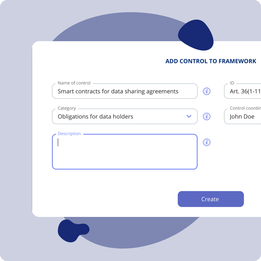 Customisable Data Act framework interface allowing role-based compliance selection for manufacturers, data holders, and cloud providers