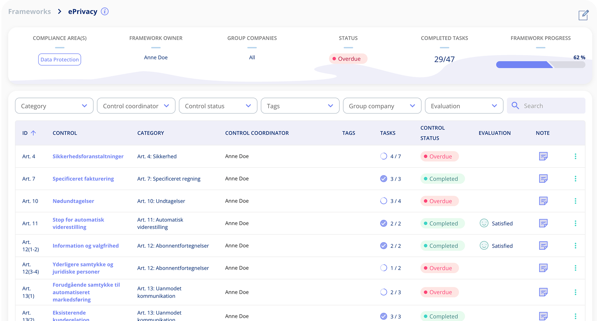 ePrivacy compliance-professionel der håndterer cookie-bannere og elektroniske marketingsamtykke-krav på .legal platformsinterface