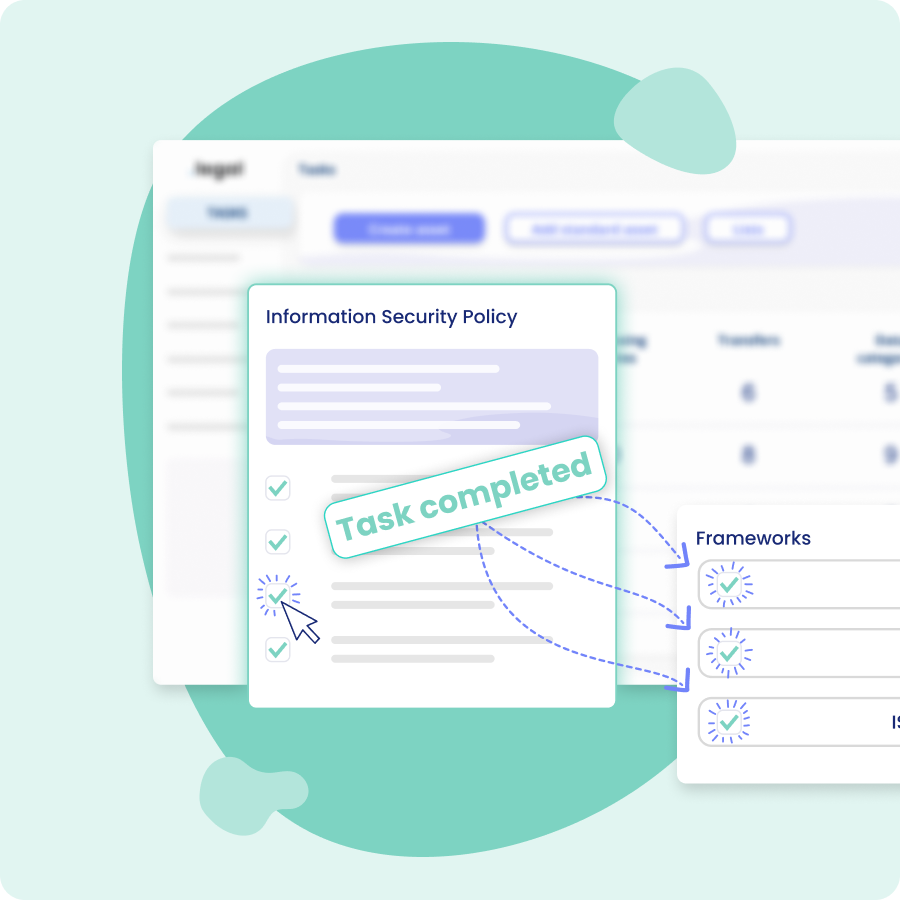 ISO 27001 framework-skabeloner med opgavestyring og automatisk mapping mellem NIS2 og ISO standarder