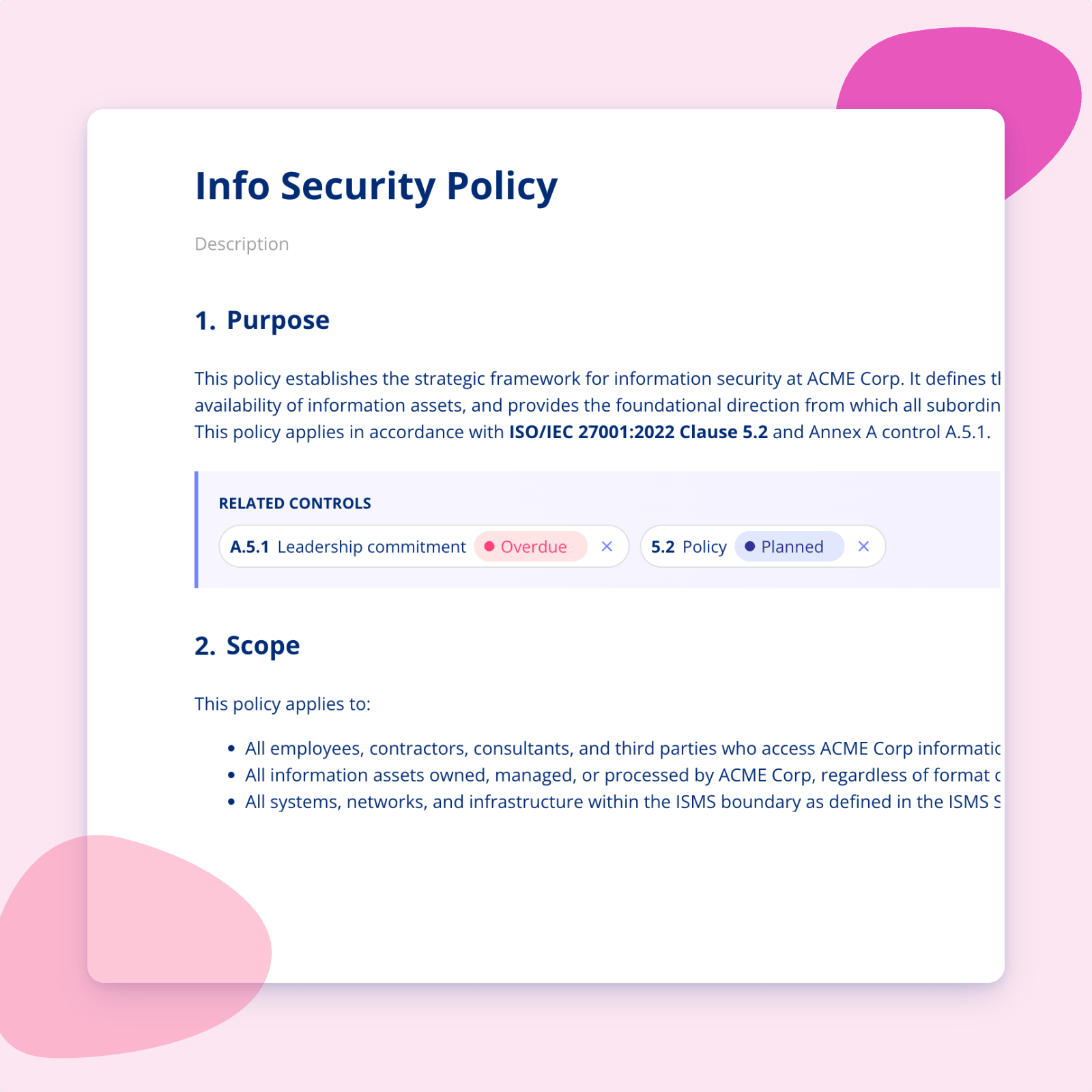 Mapping policy sections to ISO 27001 and NIS2 controls in .legal
