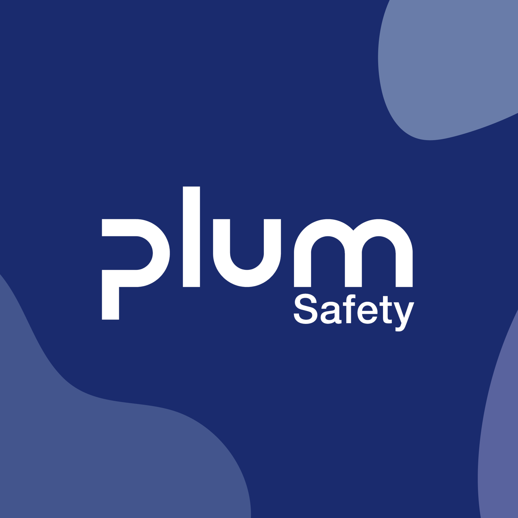 A dark blue background with waves, featuring the Plum Safety logo in the foreground.
