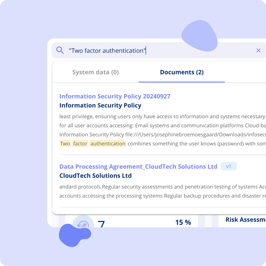 Advanced document search interface showing Boolean operators, wildcard search, and exact phrase matching capabilities for compliance documents