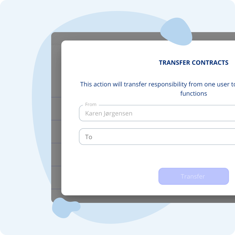 Overblik over brugeransvar med tildelte kontrakter, forpligtelser og aktiviteter på tværs af .legal compliance platformen
