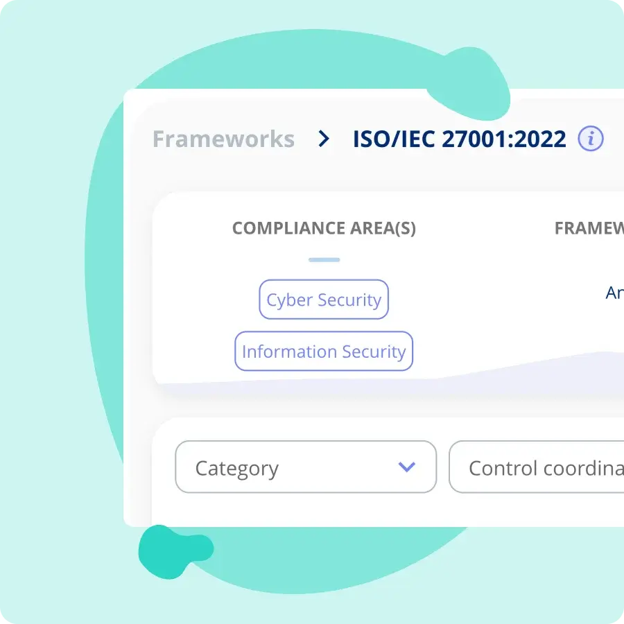 ISO 27001 compliance tracking interface displaying confidentiality, integrity and availability requirements