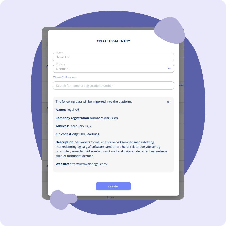 Search and import verified company data from CVR register directly in .legal