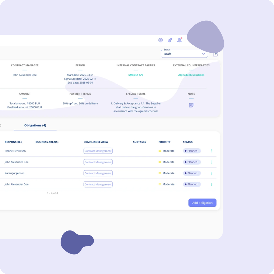 Overview of obligations-feature